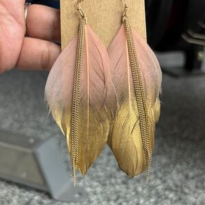 Elegant Gold and Pink Feather Earrings